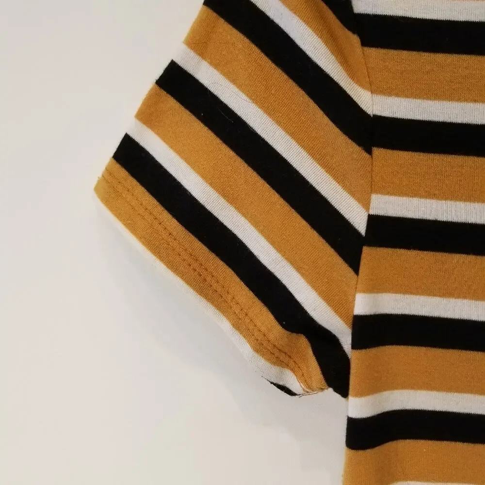 Revamped Girls T-Shirt Casual Dress Gold and‎ Black Striped Comfortable Size M